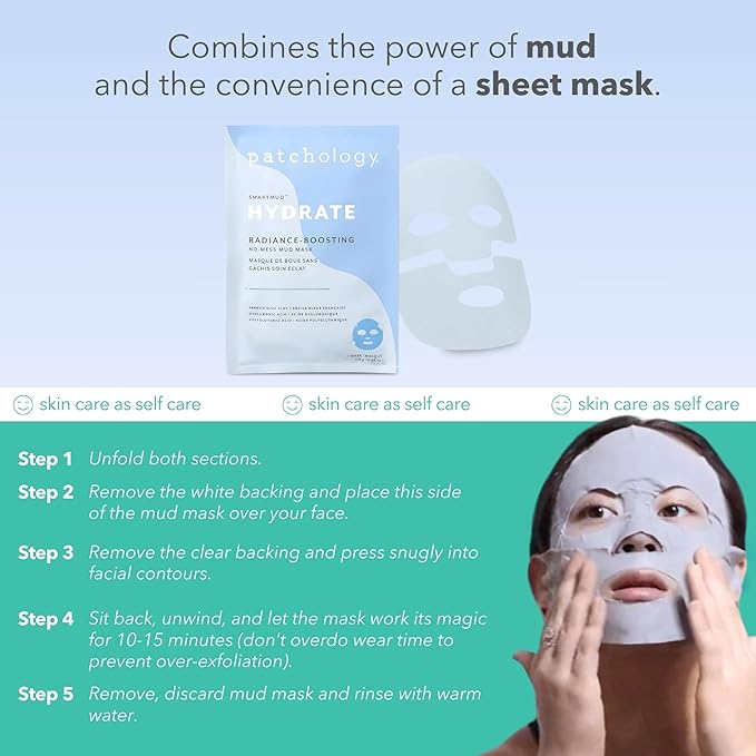 Patchology Hydrate SmartMud Clay Mask - No Mess Blue Clay Face Mask with Hyaluronic Acid for Hydrating & Smoothing Skin - Exfoliates Pores & Refreshes Complexion - Face Skin Care Solution (1 Count)