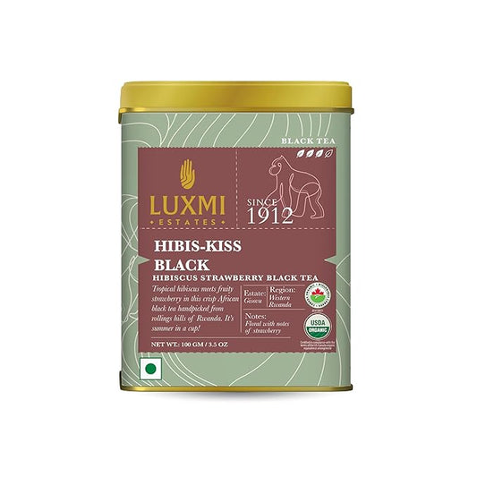 Luxmi Estates - Hibis-Kiss - Organic Hibiscus Tea - Loose Leaf - 100g (50 Cups) | With Hibiscus, Strawberry, Organic Black Tea and Other Natural Extracts | Juicy, Triopical and Fresh