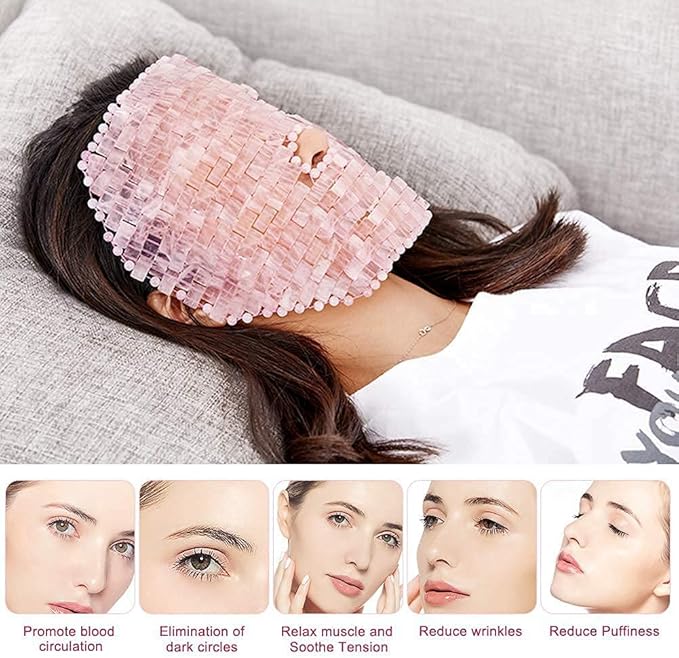 ideayard Jade Mask, Rose Quartz Face Cold Mask for Headache Relief Mask, Weight Compress Mask Cover Eye for Puffy Eyes, Tension, Sinus & Stress Relie Relax Skin Care Spa