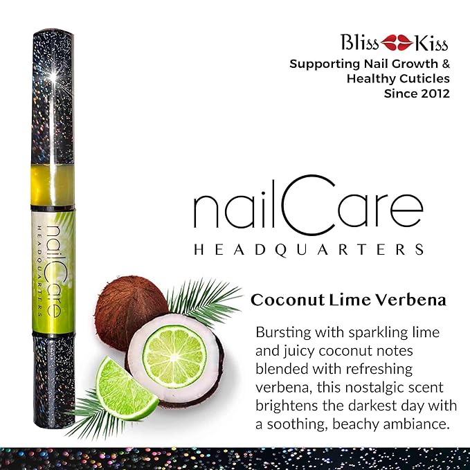 Cuticle Oil Pen for Nails - Nail Strengthener & Growth Oil and Serum for Damaged Nails, Hangnails w/Jojoba cuticle oil—Coconut Lime Verbena Fragrance - Holographic Glitter Pens 4-Pack