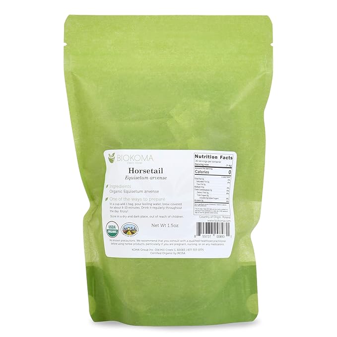Biokoma Pure and Organic Horsetail Dried Leaves 30 Tea Bags 1.5oz in Resealable Moisture Proof Pouch, USDA Certified Organic - Herbal Tea, No Additives, No Preservatives, No GMO, Kosher