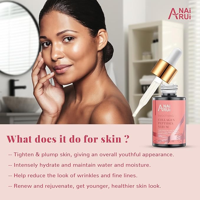 Collagen Peptide Serum with Hyaluronic Acid and Acetyl Hexapeptide-8, Face Plumping, Improve Skin Elasticity, Collagen Peptides Serum for Face 1 fl.oz