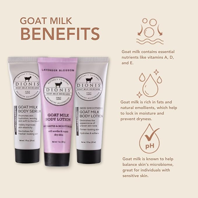 Dionis Goat Milk Skincare Body Care Set - Lavender Blossom Lotion, Body Lotion W/Retinol, Body Serum W/Collagen, Deep Hydration and Younger Skin