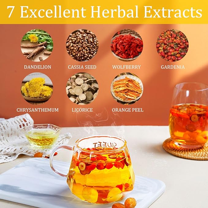 Dandelion Wolfberry Tea, Supports Kidneys & Liver Health Tea, Seven Herbal Ingredients Natural Blend, Dandelion Chinese Wolfberry Tea Bags, Dandelion Tea Organic, 120g Per Pack (2 Bags / 24 Pcs)