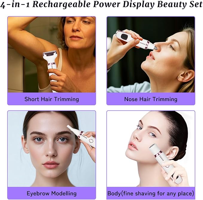 Electric Razors LED Display for Women Men, 2025 Wet/Dry Lady Shaver,4 in 1 Cordless Hair Remover with IPX7 Waterproof,Smooth & Silky Portable Bikini Electric Grooming Set (Pink)