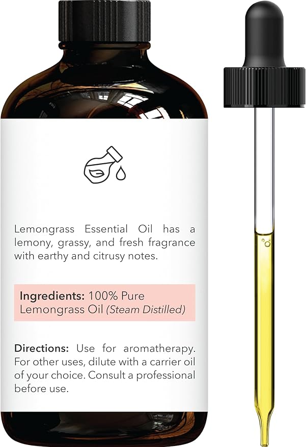 Brooklyn Botany Lemongrass Essential Oil - Huge 4 Fl Oz - 100% Pure and Natural - Premium Grade with Dropper - for Aromatherapy and Diffuser