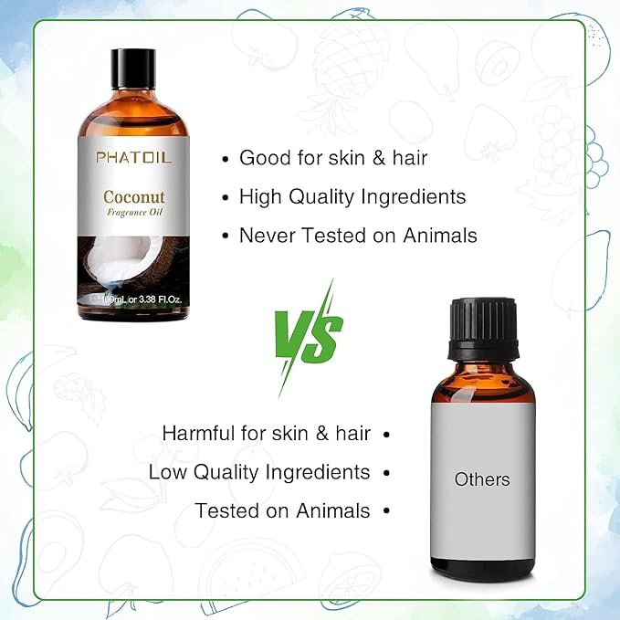 3.38FL.OZ Coconut Fragrance Oils for Aromatherapy, Essential Oils for Diffusers for Home, Perfect for Diffuser, Yoga, Skin Care, DIY Candle and Soap Making - 100ml