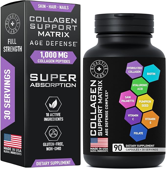 Age Defense Beauty Collagen Matrix and Vegan Collagen Enhanced Collagen Bundle for Skin, Hair, Nails