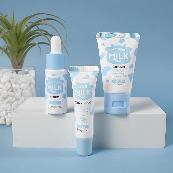 Skin Care Set, Moisturizer Face Cream, Travel Size Toiletries with Milk Eye Mask, Lip Mask, Eye Cream, Serum, Face Cream Mother's Day Christmas Birthday Daughter Wife