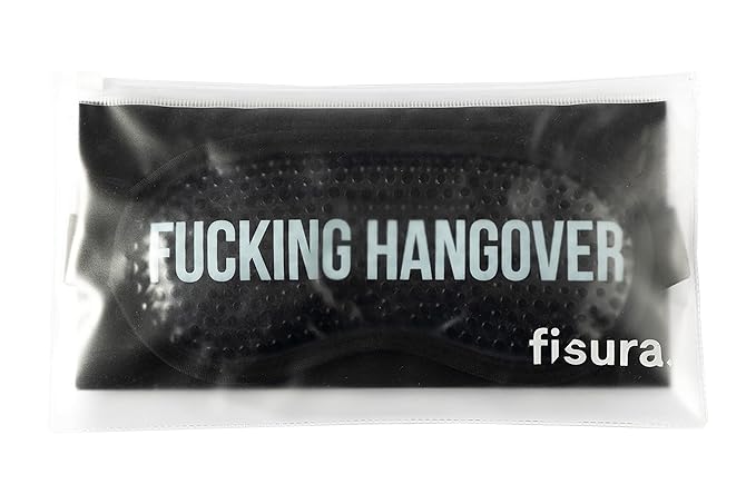 Fisura - Cooling gel eye mask F*cking hangover. Black hangover eye mask. Gel mask for puffy eyes and dark circles. Cold/Warm Therapy. Includes a Storage Pouch. 7,28 x 3,54 inches