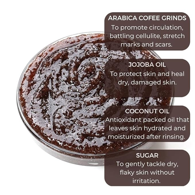 AB Amira Beauty Sugar Body Scrub - Moisturizing, Exfoliating Deep Skin Cleanser. Reduces Acne, Cellulite, Stretch Marks, Dead Skin, Scars, and Wrinkles 14oz (Coffee)