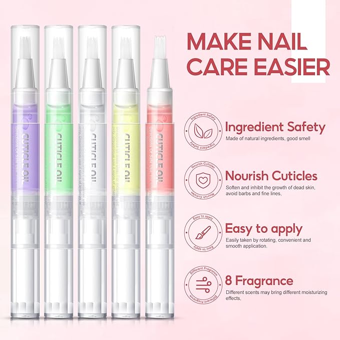Peacecolor 8Pcs Cuticle Oil Pen Acrylic Nail Kit