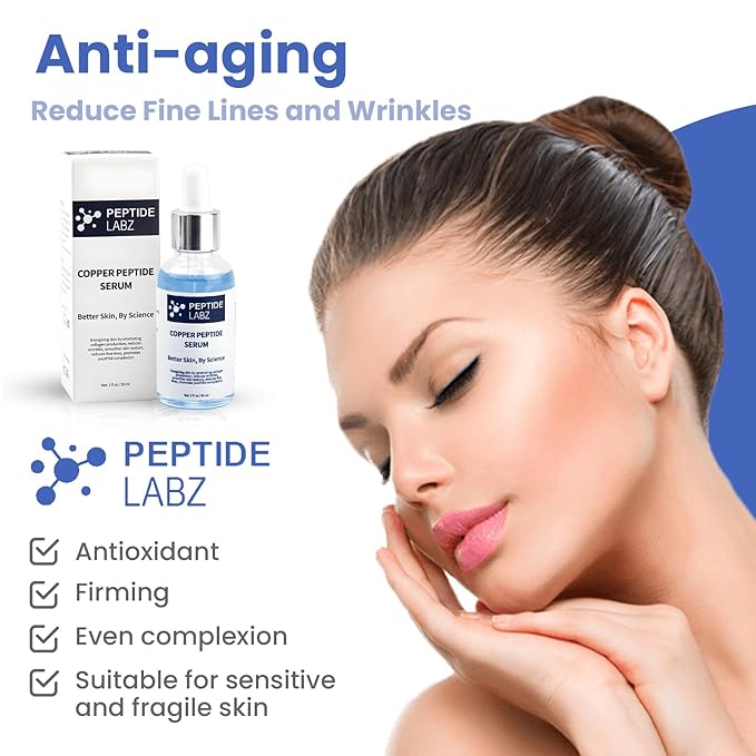 Copper Peptide Serum for Face - Anti Wrinkle - Hyaluronic Acid - Increase Collagen - 1oz/30ml - Anti Aging for Skin