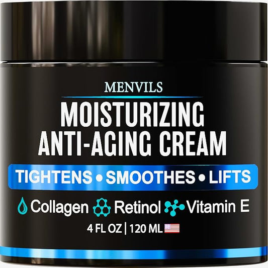 Mens Face Moisturizer Cream - Anti Aging & Wrinkle for Men with Collagen, Retinol, Vitamins E, Jojoba Oil - Face Lotion - Age Facial Skin Care - Eye Wrinkle - Day & Night - 4 oz