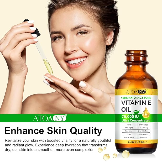 Vitamin E Oil, Natural Pure Bio Vitamin E for Skin, Face and Scars, Body Bath Oil Moisturizing Dry Skin and Winkles 2Fl Oz