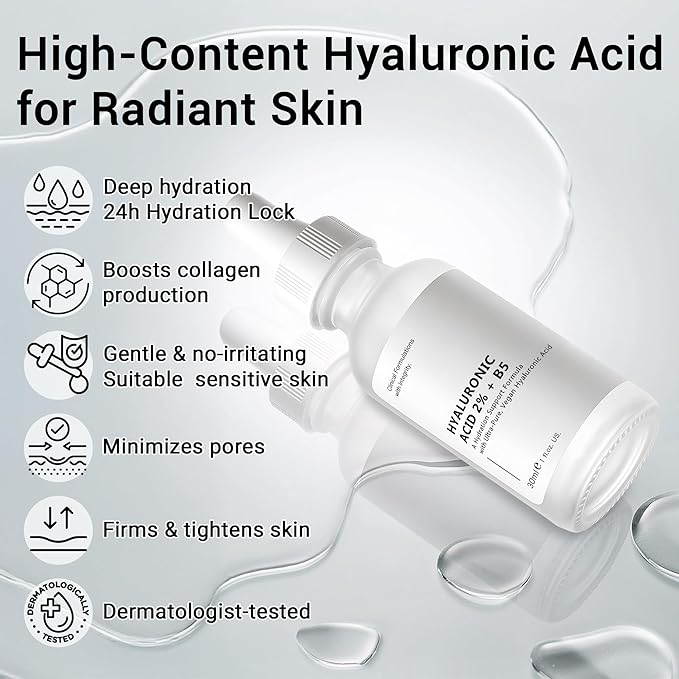 Hyaluronic Acid 2% + B5 Hydration Support Formula, Hyaluronic Acid Serum For Face - Large 30ml/1oz, 2Pcs