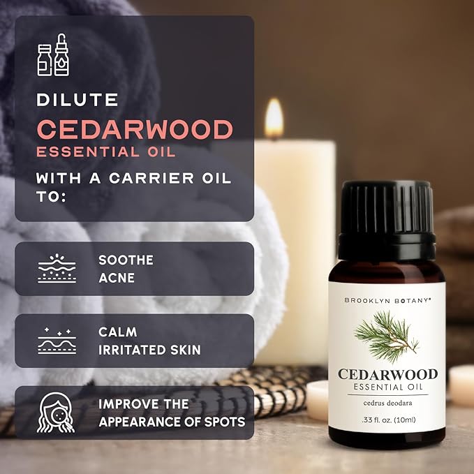 Brooklyn Botany Cedarwood Essential Oil - 100% Pure and Natural - Premium Grade Essential Oil - for Aromatherapy and Diffuser - 0.33 Fl Oz