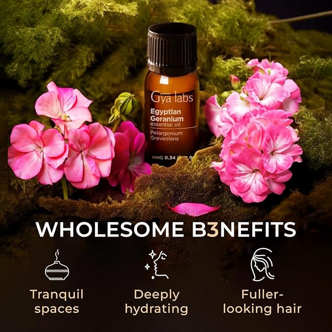 Gya Labs Egyptian Geranium Essential Oil for Diffuser - 0.34 Fl Oz - 100% Pure Natural Aromatherapy Geranium Oil for Skin, Hair Care, Massages & Candle Making Scent