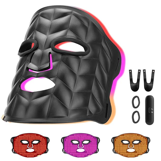 Hotodeal LED Face Mask Light Therapy,3 Colors Light Therapy for Skin Rejuvenation Anti-aging Beauty Red Light Therapy,Silicone Material LED Mask Foldable for Easy Carrying,Leather Version