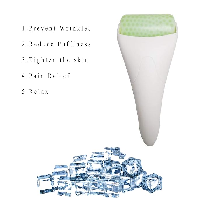 3 in 1 Ficial Face Ice Jade Roller and Gua Sha Tool, Natural Real Jade Anti-Wrinkle Face Eye Neck Massager Tool, Reduce Wrinkles, Puffiness, Migraine, Redness, Pain and Injury