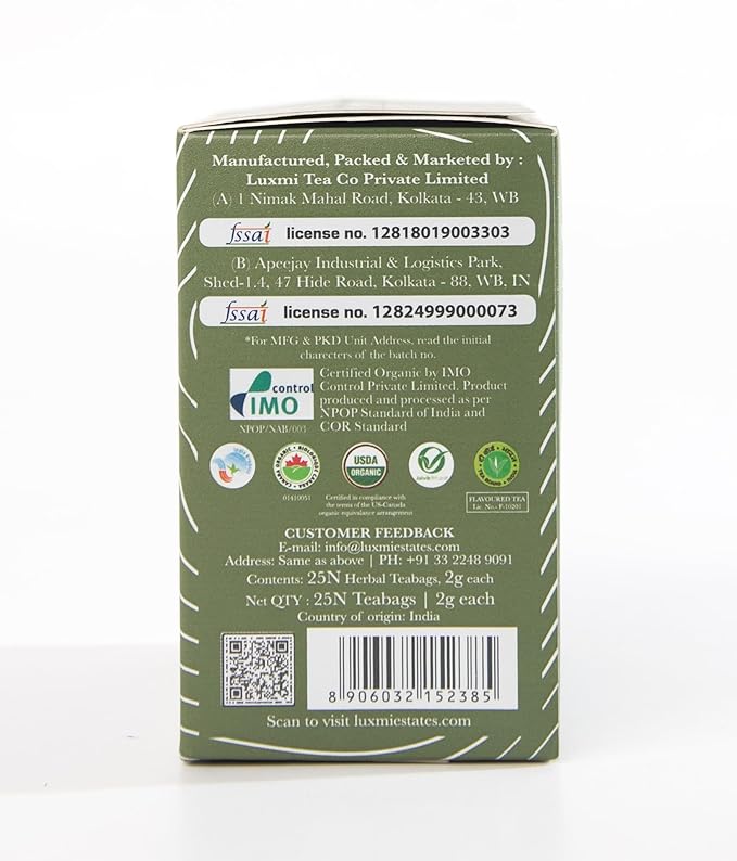 Luxmi Estates - Holy Basil - Organic Tulsi Tea - 25 Tea Bags | With Tulsi and Ginger | Provides Immune Support, Stress Relief and Uplifts Mood