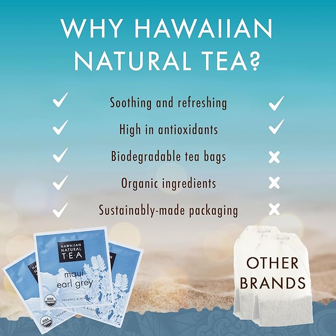 Hawaiian Natural Tea Organic Maui Lavender Earl Grey Tea Bags - Premium Black Tea - Antioxidant Rich - 60 Tea Bags