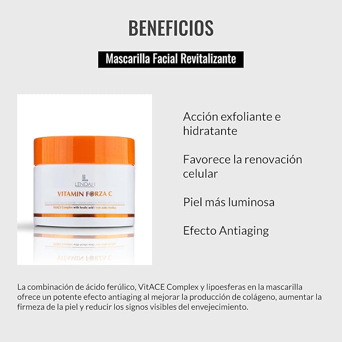 Lendan - Revitalizing Facial Mask Vitamin Forza C - 200 ml - Exfoliating and Hydrating Formula - Helps Improve Skin Texture - Helps Promote a Radiant Appearance - With AHA and Aloe Vera