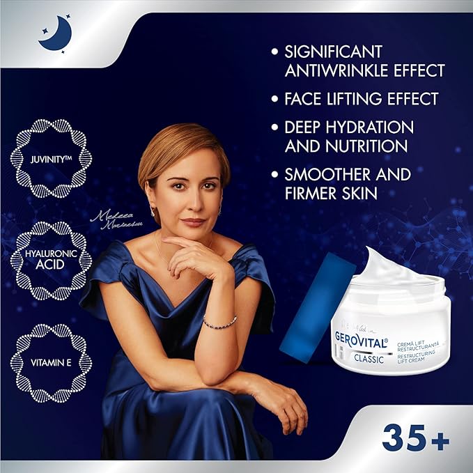 GEROVITAL CLASSIC Restructuring Lifting Cream Night Care with Hyaluronic Acid, Juvinity™, Vitamin E, Anti-wrinkle, Anti-Age Face Cream, Face Moisturizer, 50 ml