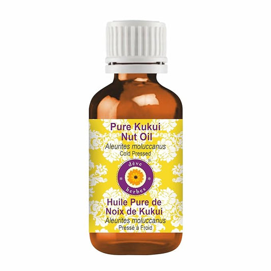 Deve Herbes Pure Kukui Nut Oil (Aleurites moluccanus) Natural Therapeutic Grade Cold Pressed 15ml (0.50 oz)