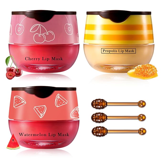 Honey Pot Lip Balm,3PCS Bee Lip (Honey+Watermelon+Cherry)