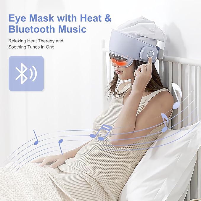 Head Massager for Fatigue Relief, Eye Massager with Heat, Head and Eye Massage for Stress Relief, Bluetooth-Capable, Rechargeable, Ideal for Rest & Relaxation,Avoid Walking/Reading While Using