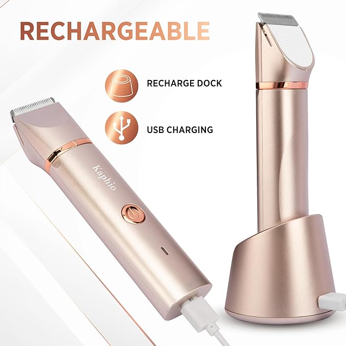 Electric Bikini Trimer Shaver Women: 2 in 1 IPX7 Waterproof Wet & Dry Use Body Hair Trimmer and Facial Hair Remover - Rechargeable Hair Removal Kit for Bikini Underarm Leg Arm Body Face
