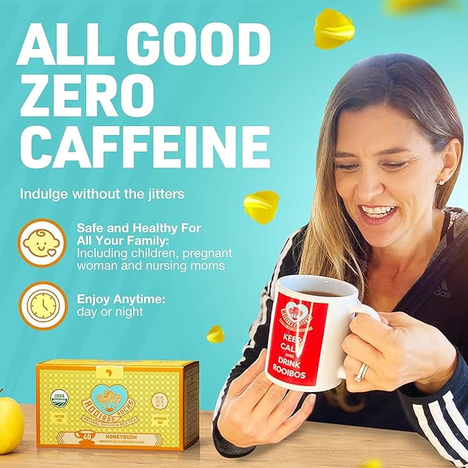 Caffeine Free South African Honeybush Tea 40 Decaf Tea Bags - Premium Tea Safe for Children, Pregnant Women and Nursing Moms – Naturally Sweet, Sustainably Sourced and Ethically Farmed in South Africa