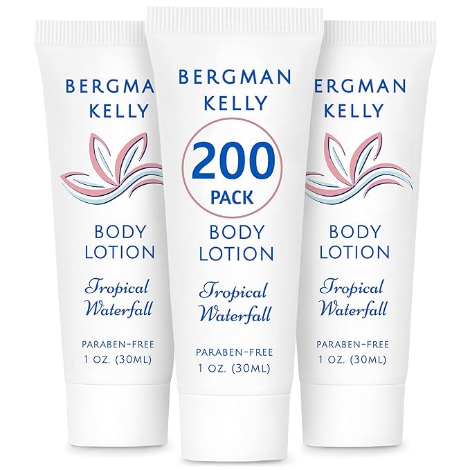 BERGMAN KELLY - Travel Size Lotion - 1 fl oz, 200 PK, Tropical Waterfall - Delight Your Guests w/Invigorating & Refreshing Body Lotion - Quality Mini & Small Size Guest Hotel Toiletries in Bulk