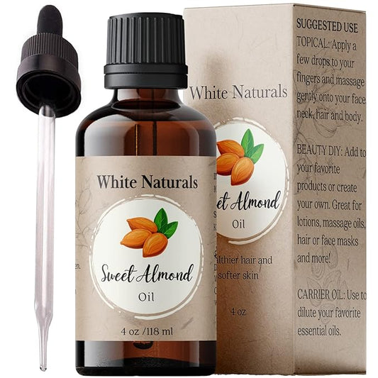 Sweet Almond Oil for Hair and Skin, 100% Pure and Natural Cold Pressed, Hexane Free, Skin Moisturizer, Nails, Massage, Carrier Oil
