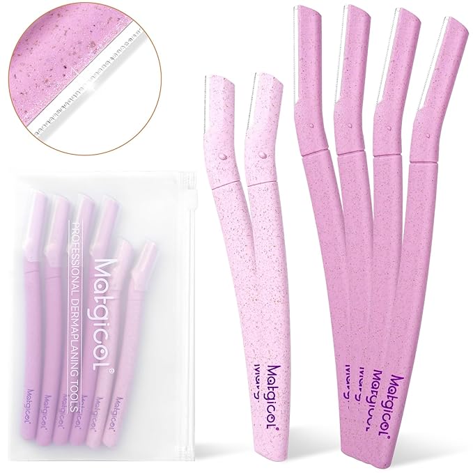 Eco-Friendly Women's Dermaplaning Razor - Multipurpose Exfoliating Tool with Anti-Cut Blades & Biodegradable Handle for Silky Skin & Perfect Brows (Purple-Pink)