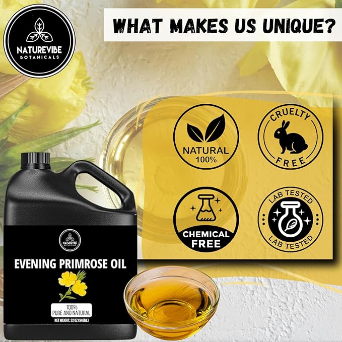 Naturevibe Botanicals Evening Primrose Oil 32 Ounces | 100% Pure and Natural | Great for Skin Care and Hair Care