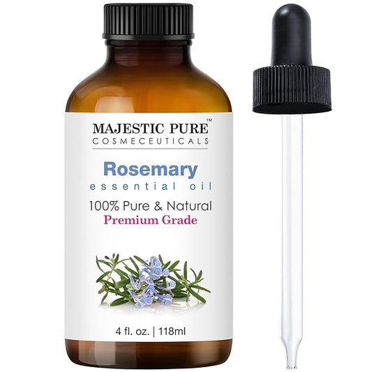 Majestic Pure Rosemary Essential Oil with Glass Dropper | 100% Pure and Natural Rosemary Oil | Premium Grade Essential Oils for Diffusers, Skin, Aromatherapy, Massage | 4 Fl Oz