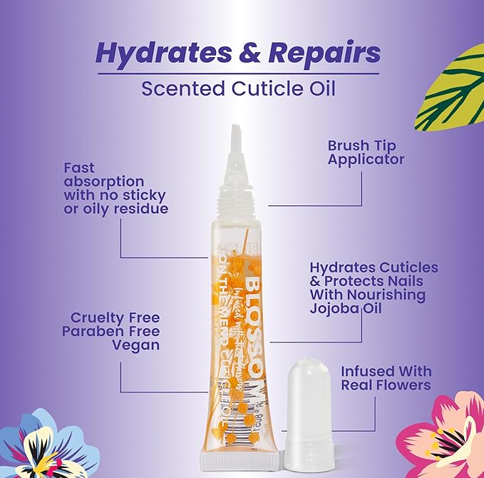 Blossom Cuticle Oil Pen for Nails, On the Mend Scented Travel Nail Oil for Growth and Strength, Infused with Real Flowers 0.34oz, Rose