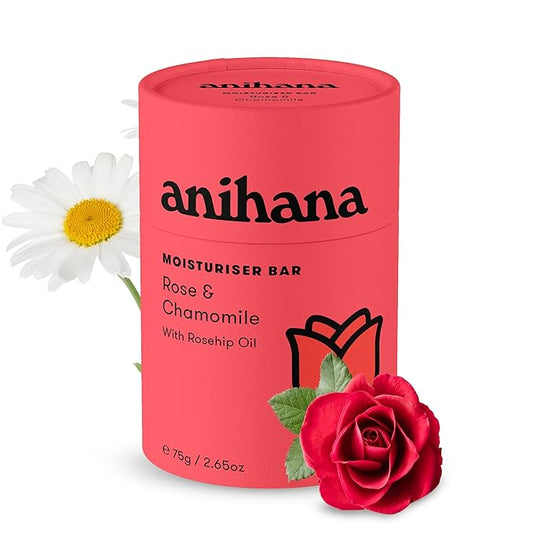 ANIHANA Solid Moisturizer Bar with Coconut Oil Hydrates and Softens Dry Skin Care Paraben Free Cruelty Free Refreshing Rose & Chamomile Scent 2.65 oz