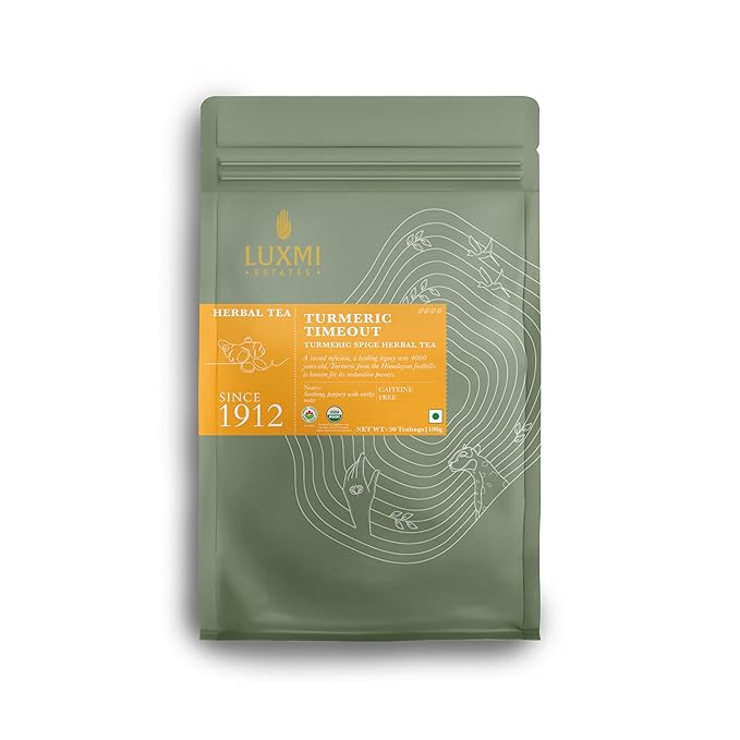 Luxmi Estates - Turmeric Time-Out - Organic Ginger Turmeric Tea - 50 Tea Bags | With Organic Turmeric, Ginger, Cardamom, Black Pepper | Great for Immunity and Healthy Response to Inflammation