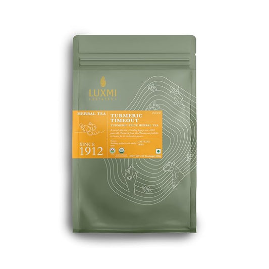 Luxmi Estates - Turmeric Time-Out - Organic Ginger Turmeric Tea - 50 Tea Bags | With Organic Turmeric, Ginger, Cardamom, Black Pepper | Great for Immunity and Healthy Response to Inflammation