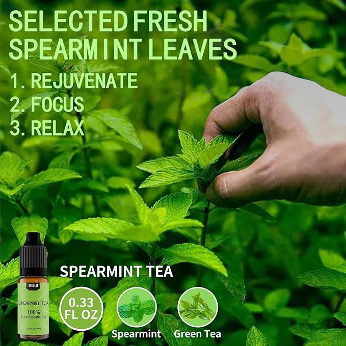 Essential Oil Blends, Essential Oils Set for Diffusers for Home, Well-Being Kit- Spearmint Tea, Calming, Dreams, Relaxing, Mood, Fresh Air Aromatherapy Oils for Humidifiers, Skin, 6x10ml