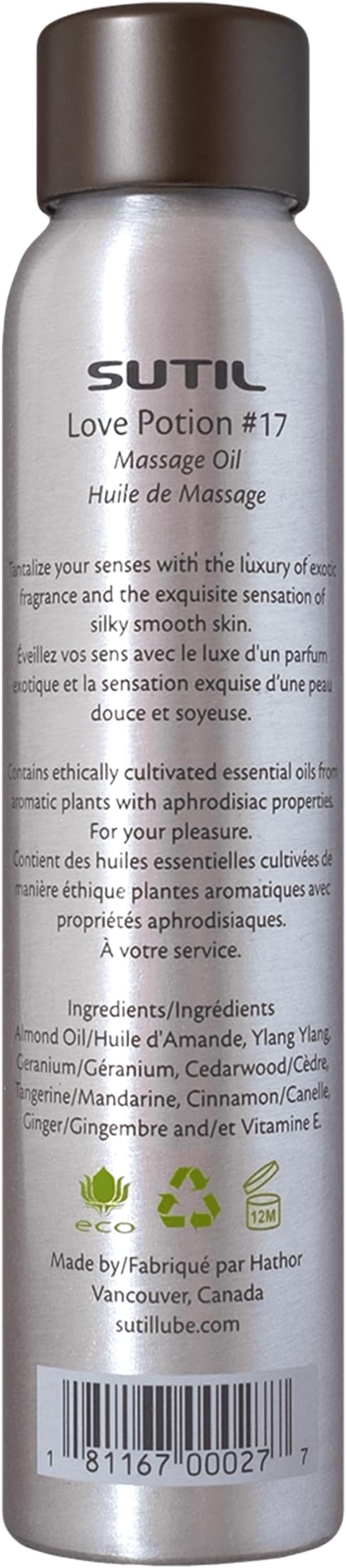 SUTIL Sensual Luxury | Love Potion #17 Massage Oil | Non Sticky Aphrodisiac Essential Oil | Botanical Arousal Oil for Women, Men, & Couples (Love Potion #17, 4 Oz)