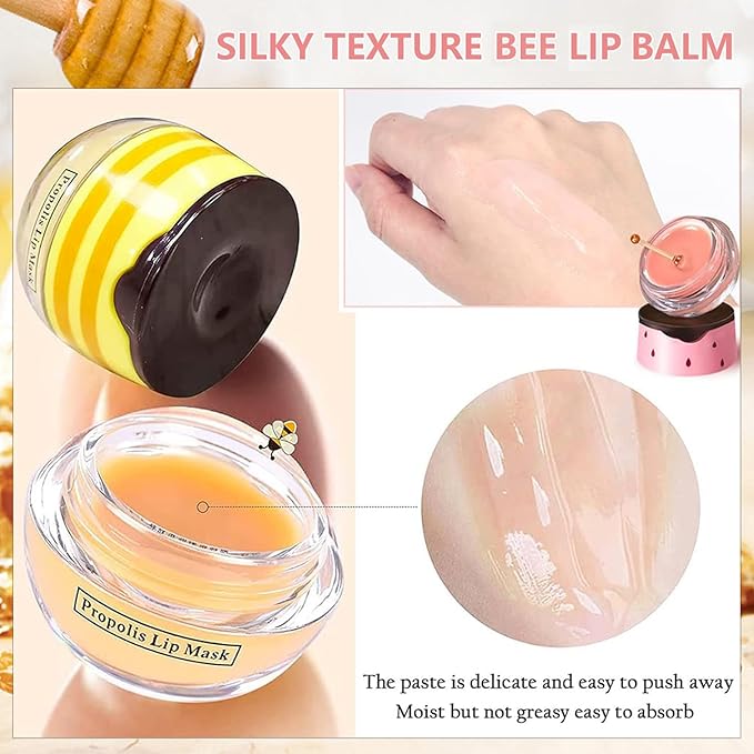 3PCS Bee Lip Balm Honey Pot,Honey (Honey+Strawberry+Watermelon)