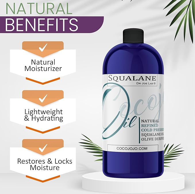 Dr Joe Lab Squalane Oil for Face - Squalane Moisturizer, Squalane Oil Organic, Squalane Body Oils, Natural Plant Derived From Olives - Refined Cold Pressed for Face Skin Hair - 32 Fl Oz