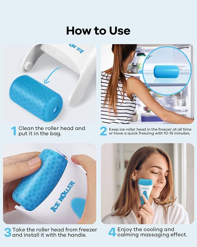 Ice Roller, Ice Roller for Face, Ice Face Roller, Cold Facial Ice Roller Massager for Eye Puffiness, Women's Gifts, Migraine, TMJ Pain Relief & Minor Injuries, Skin Care Products (Blue)