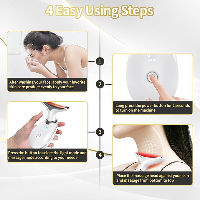 Face Light Therapy Device, Based on Triple Action LED, Thermal, and Vibration Technologies, Face and Neck Beauty Device with 7 Color LED for Home Use, Improve Skin(Glossy White)