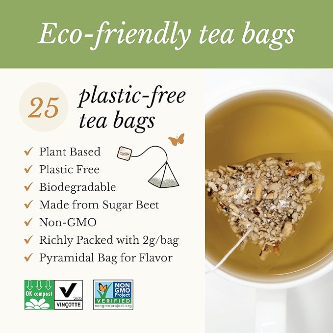 Wild Bliss Organic Burdock Root Tea - Caffeine Free Herbal Detox Support - Pharmacopoeia Quality - 25 Plant Based Tea Bags