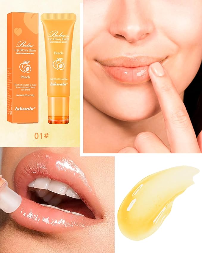 Lip Glowy Balm,Hydrating Nourishing Repair Sleeping Lip Mask,Shine Glossy Finish Lip Moisturizer,Smooth Cracked Chapped Dry Lip,Lip Care Therapy Treatment,Women's Day Makeup Gift for Women-1#Peach
